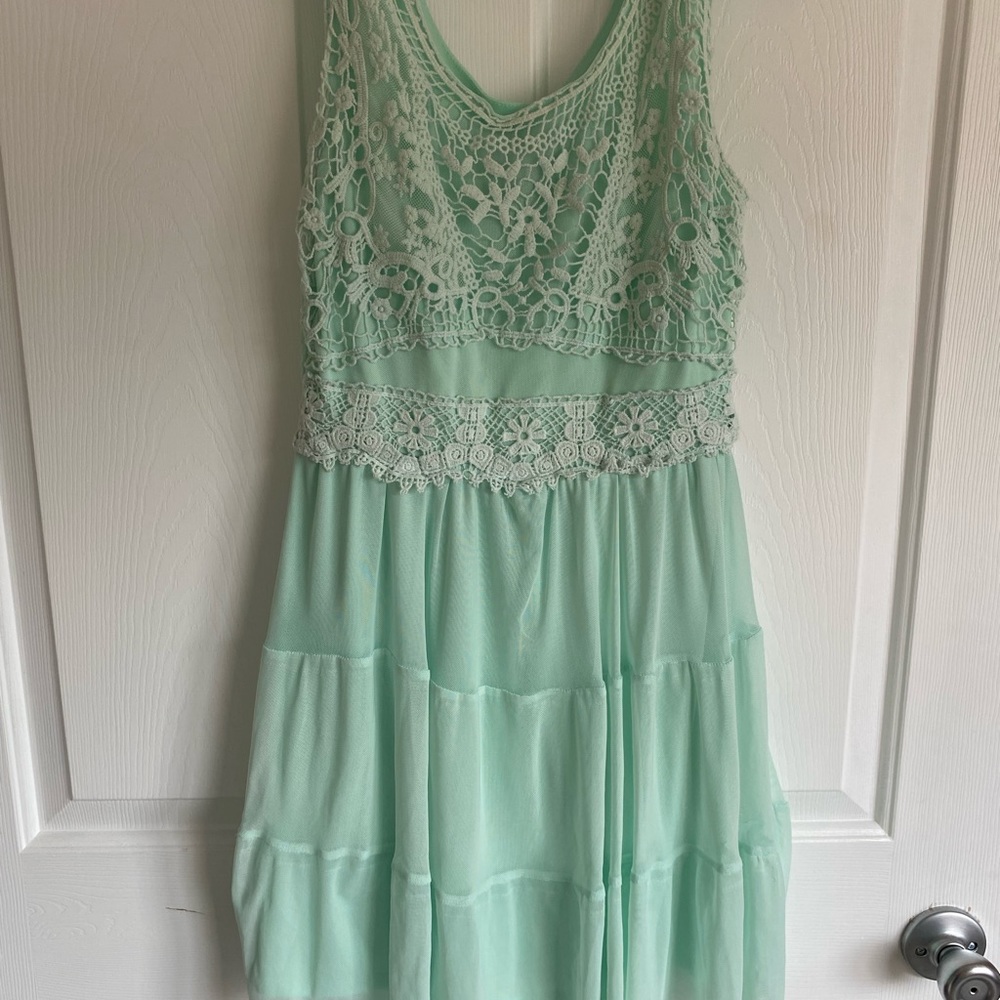 Aqua blue lace sheer dress